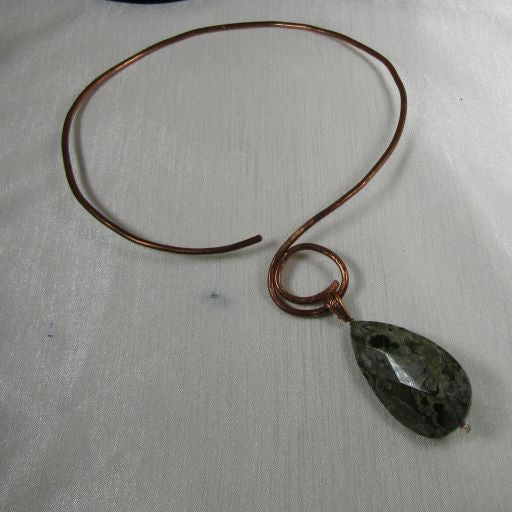 Bold Green Gemstone Pendant on Copper Neck Wire