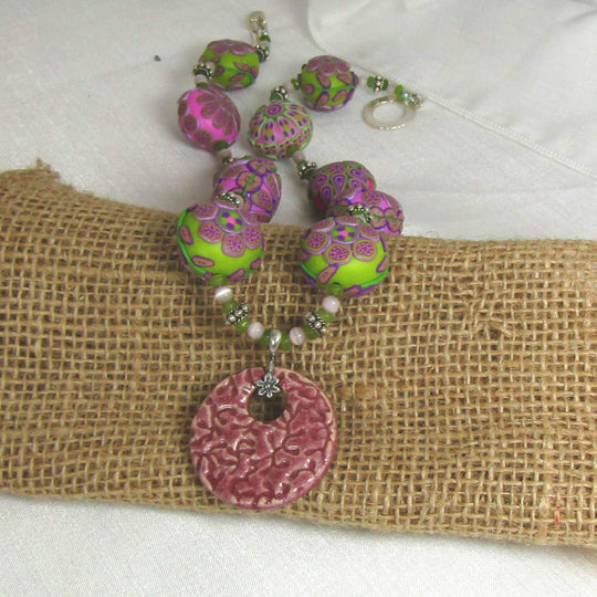 Fair Trade Bead Pendant Necklace Pink