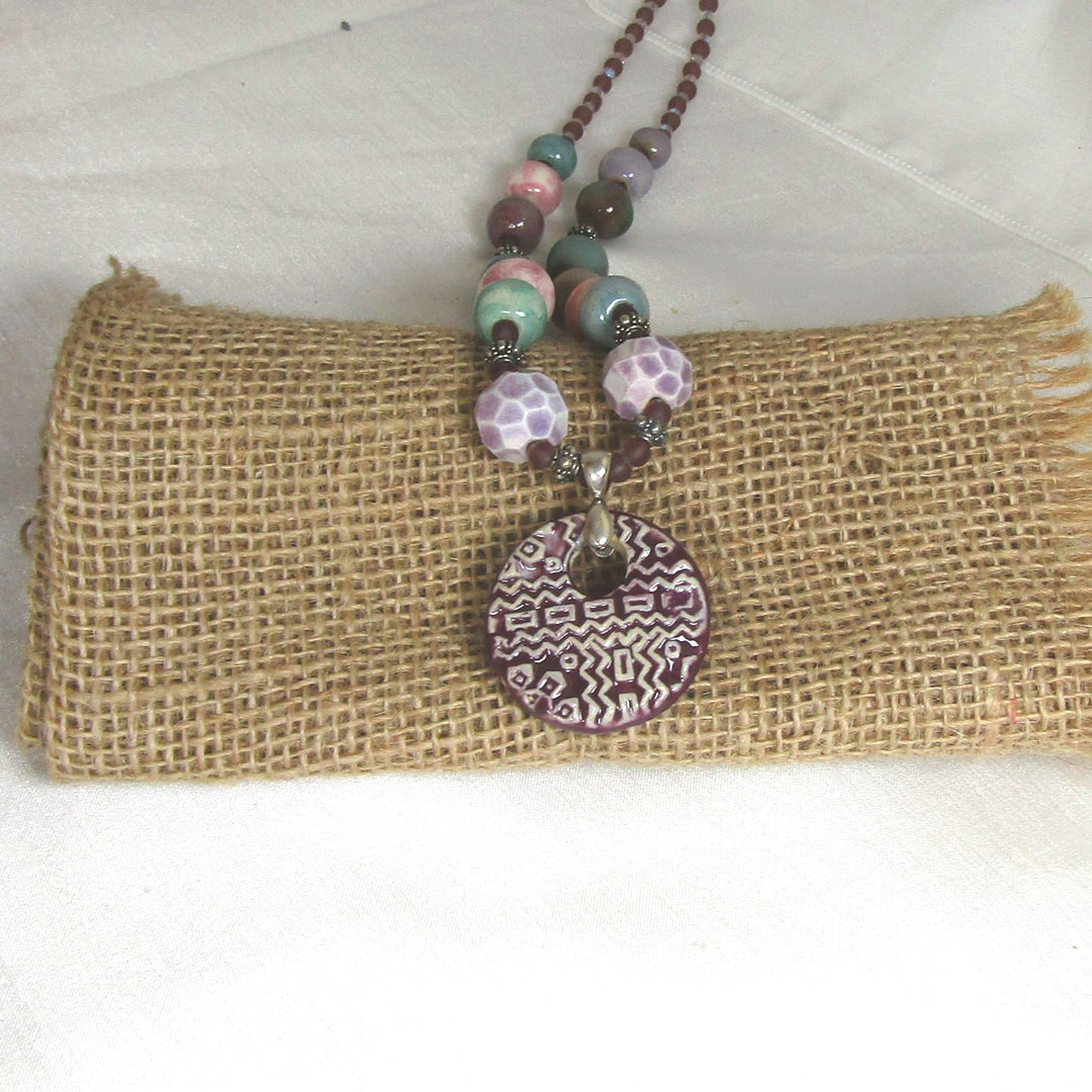 Artisan Bead Purple Pendant Necklace