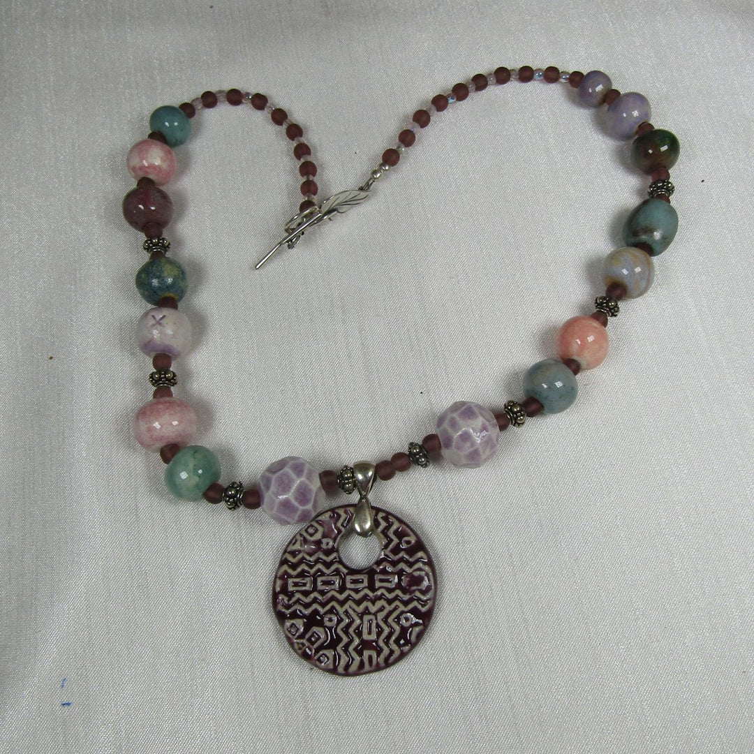Purple Swazi Pendant on Handmade Artisan Beaded Necklace