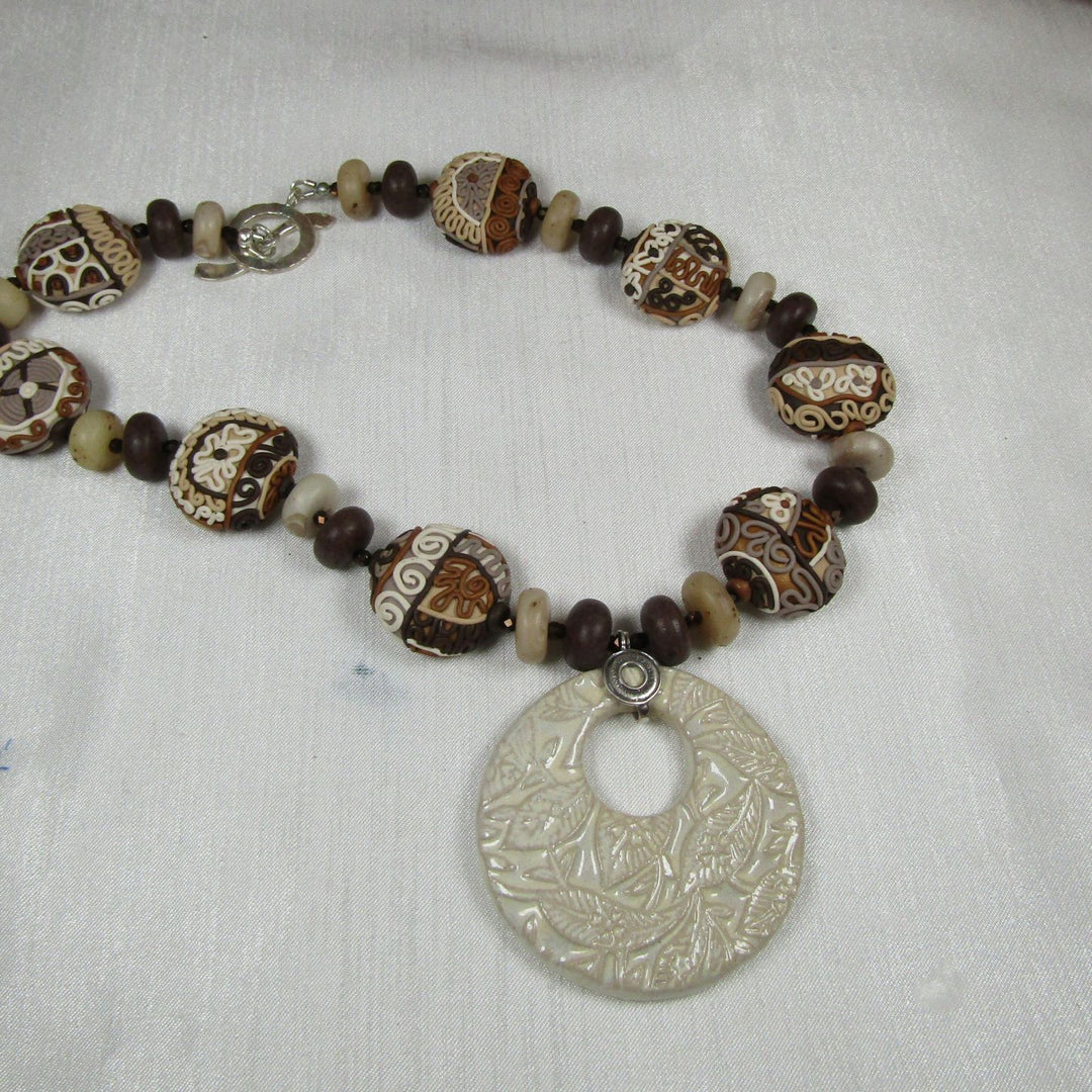 Brown and Ivory Handmade Artisan Bead Necklace Samunnat and Swazi