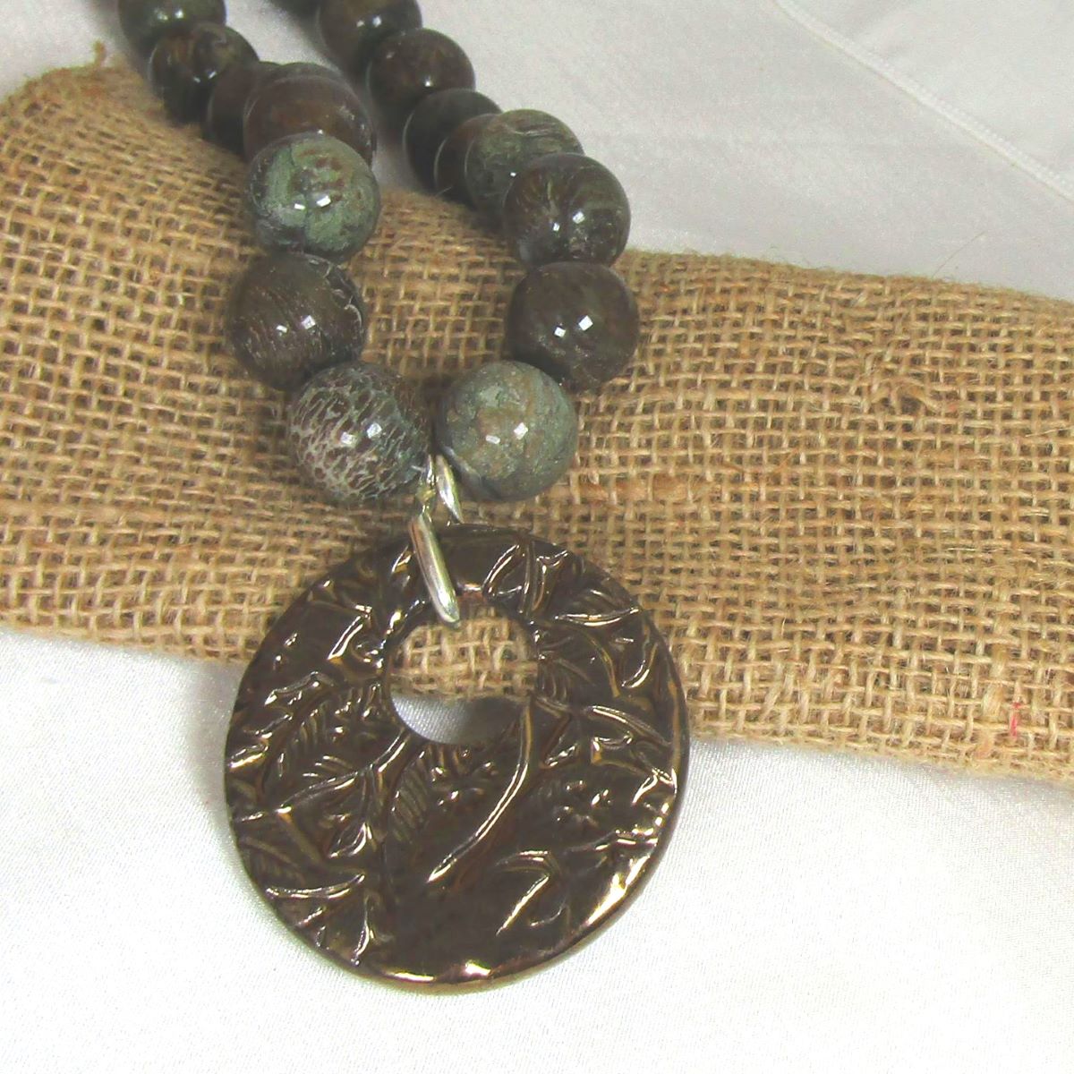 Green Gemstone Necklace with fair trade Big Pendant 