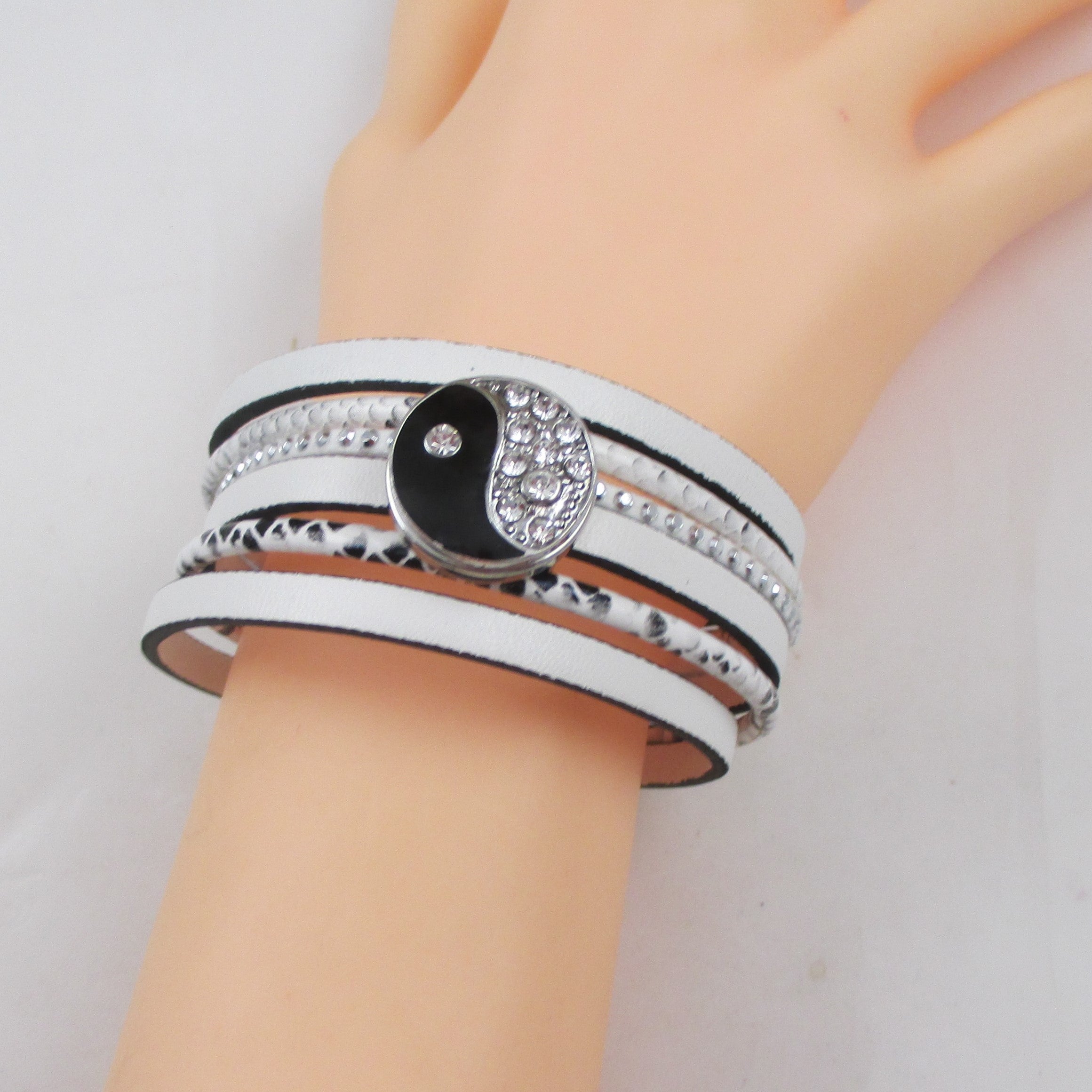 Mult-strand Yin Yan White Leather Bracelet - VP's Jewelry