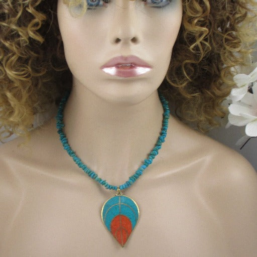 Turquoise Leaf Pendant on Turquoise Necklace - VP's Jewelry