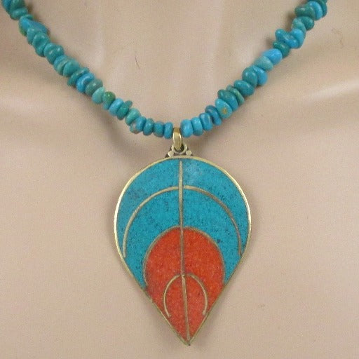Turquoise Leaf Pendant on Turquoise Necklace - VP's Jewelry