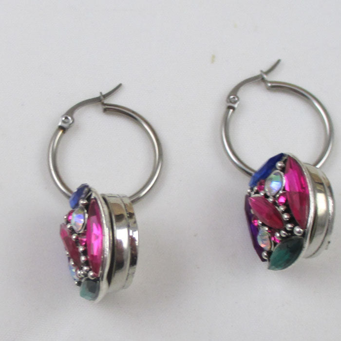 Rainbow Crystal & Silver Hoop Earrings - VP's Jewelry