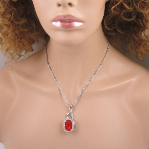 Red Crystal & Rhinestone Pendant Necklace - VP's Jewelry