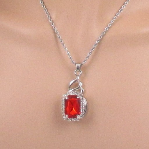 Red Crystal & Rhinestone Pendant Necklace - VP's Jewelry