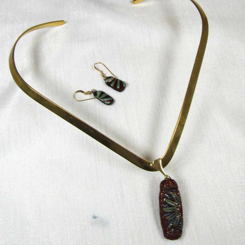 Choker with Raku Handmade  Pendant & Earrings