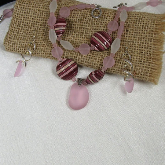 Pink Sea glass pendatnt necklace