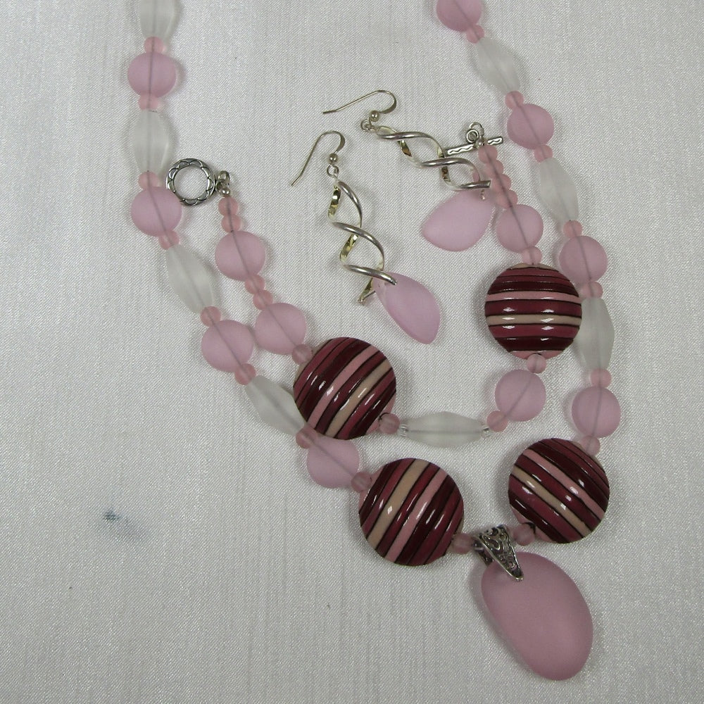 Pink Sea Glass & Artisan Bead Jewelry Set