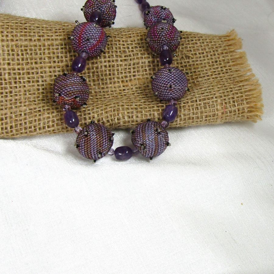 Purple Handmade Bead & Amethyst Necklace
