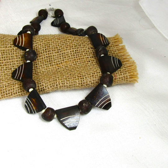 Brown Carved Bone Bead Necklace Bold Look