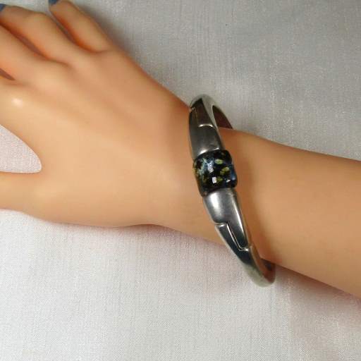 Silver Bangle Bracelet with Handmade Accent