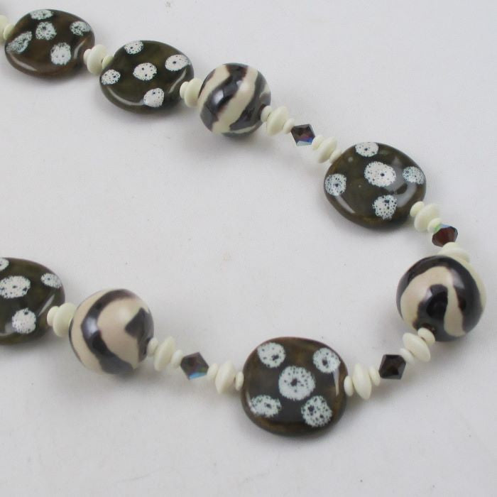 Brown with Cream Dots Fair Trade Bead Kaziuri Necklace