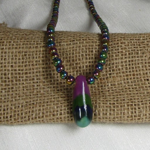 Rainbow Gemstone Necklace with Fair Trade Kazuri Pendant