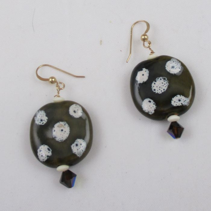 Brown & Cream Kazuri Earrings Fair Trade Beads - VP's Jewelry