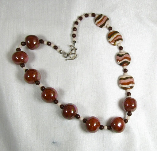 Cream Golden Brown Fair Trade Bead Necklace Asymmetric Design