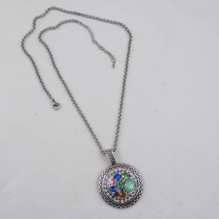 Multi-colored Multi-stone Crystal & Silver Pendant Necklace - VP's Jewelry