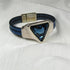 Dark Blue Leather Cuff Bracelet with Large Swarovski Crystal Focus