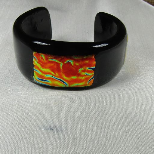 Handmade Black Fused Glass Cuff Bangle Bracelet