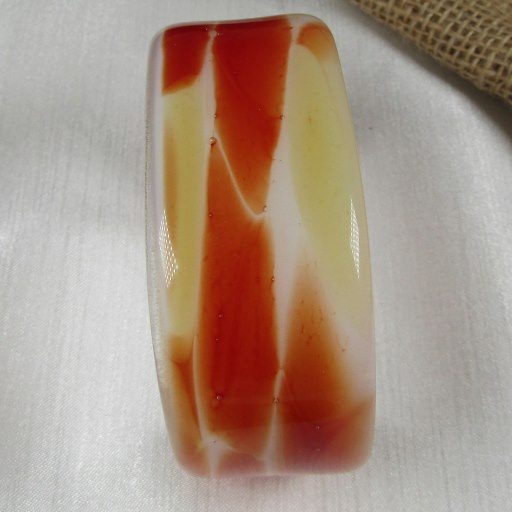Tan and White Fused Glass Cuff Bracelet
