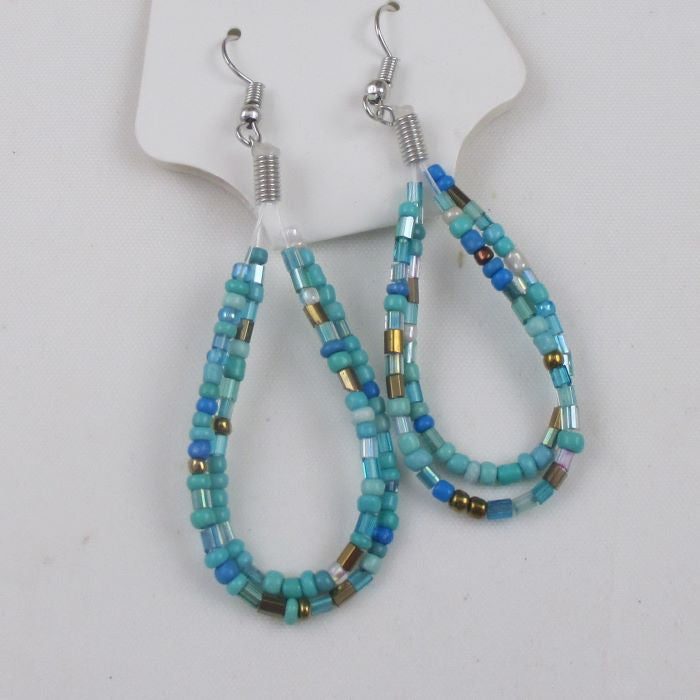 Multi-strand Aqua Seed Bead Necklace and Earrings - VP's Jewelry