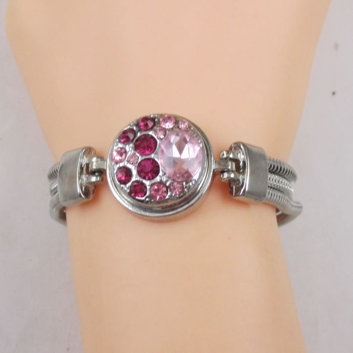 Pink Crystal Multi-stone & Silver Bangle Bracelet - VP's Jewelry