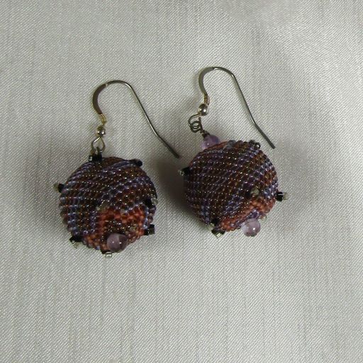 Purple Handmade Beaded Bead Earrings