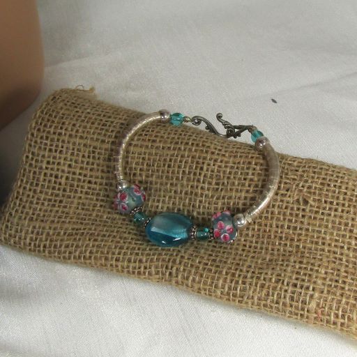 Handmade Turquoise Artisan Bead Bangle Bracelet