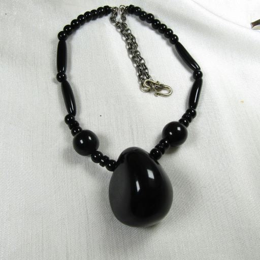 Statement Bead Necklace in Black Tagua Nut Beads  Fair Trade
