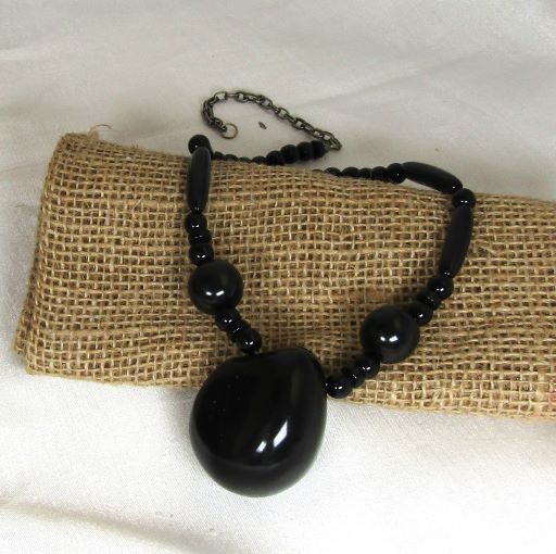 Statement Bead Necklace in Black Tagua Nut Beads  Fair Trade