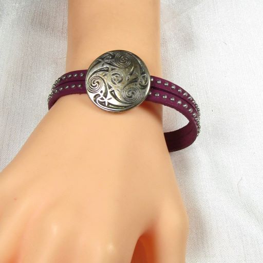 Buy Purple Leather Bracelet with Silver Medallion Accents