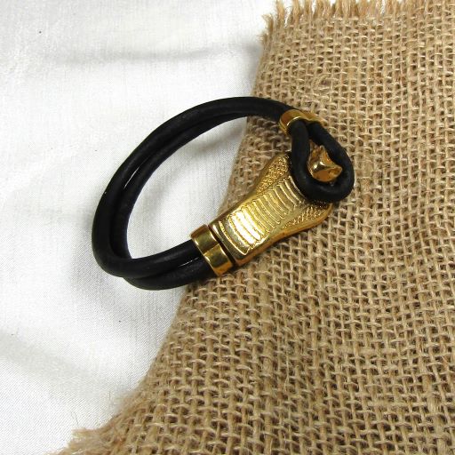 Black Leather Men's Bracelet Serpent Clasp