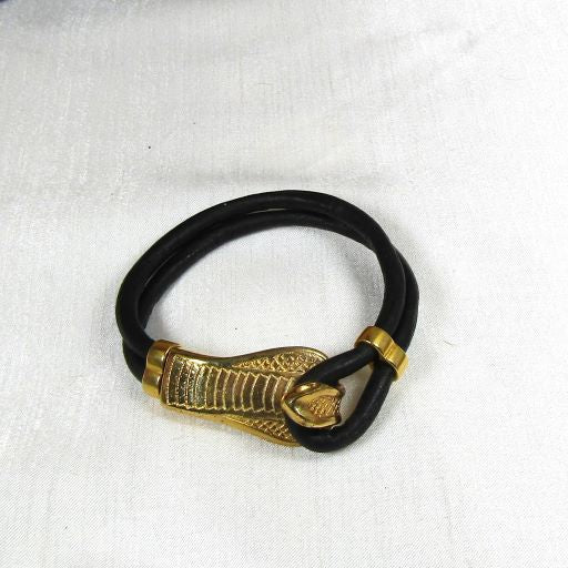 Black Leather Men's Bracelet Serpent Clasp