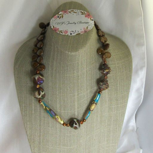 Exotic Handmade Polymer Clay Necklace with Raku Accents