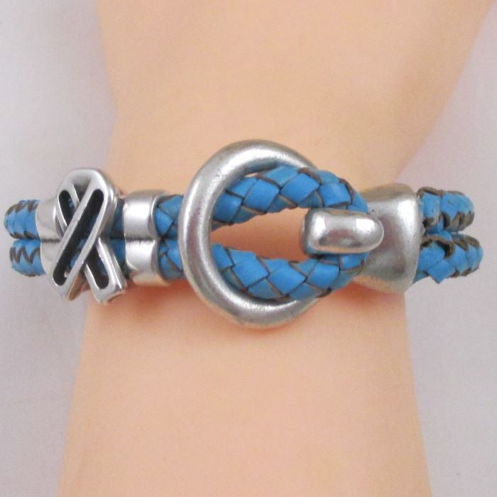 Light Blue Awareness Leather Braided Bracelet - VP's Jewelry