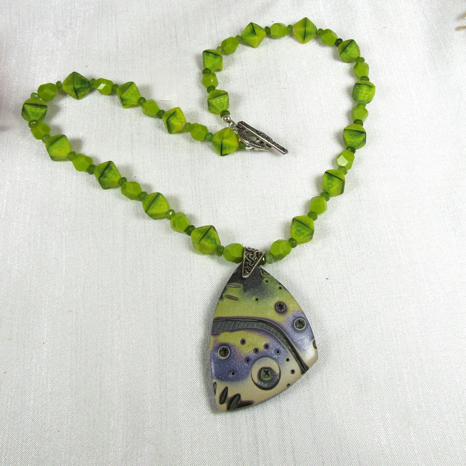 Handmade Green & Purple Artisan Pendant Necklace