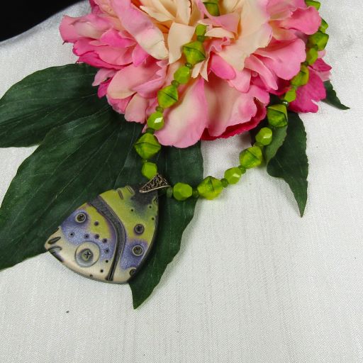 Handmade Pendant on & gemstone green necklace