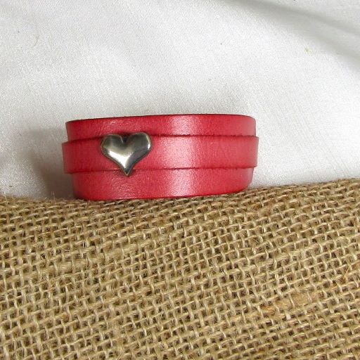 Heart Red Wide Leather Cuff Bracelet for a Woman