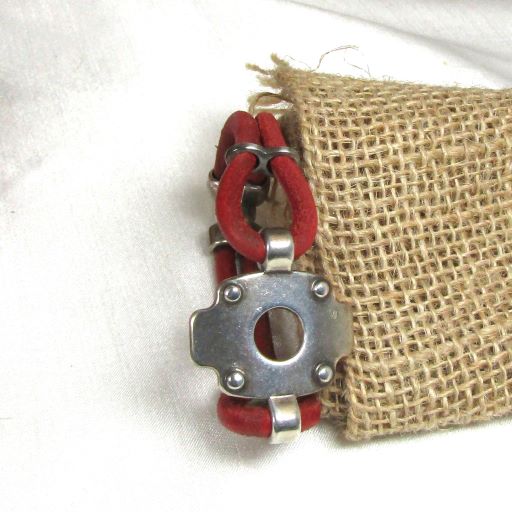 Red Leather Cord Bracelet Unique Cuff Style