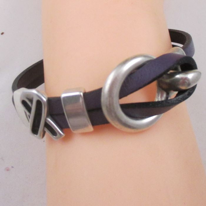 Purple Leather Cord Awareness Bracelet Alzheimer  - VP's Jewelry