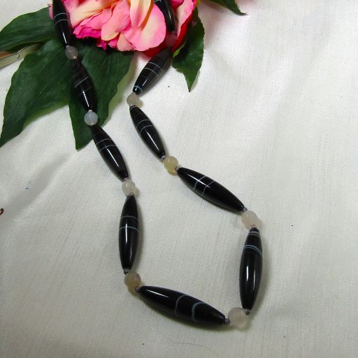 black agate long necklace