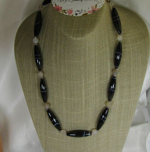Black Banded Agate Bead  Necklace
