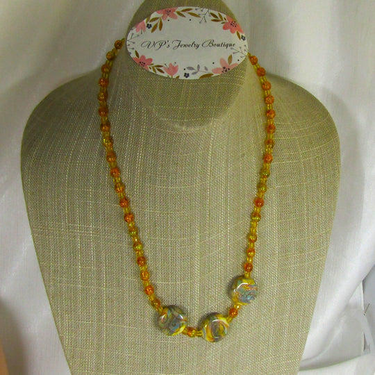Raku Glimmer Scroll Handmade Artisan Bead Necklace