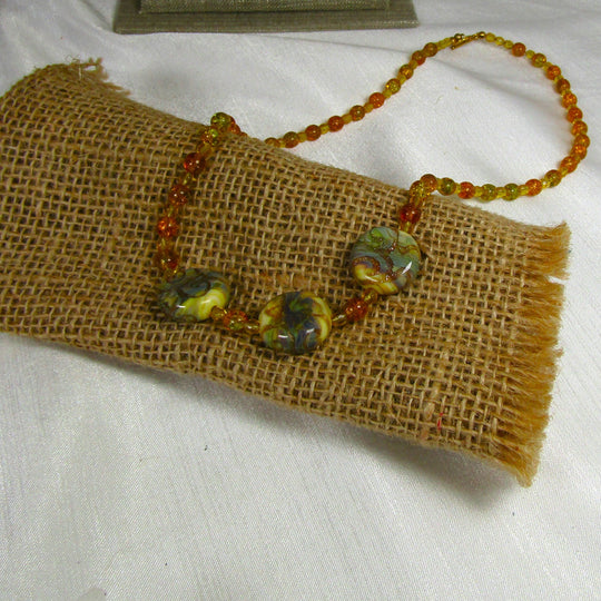 Gemstone & ArtisanBead necklace Honey colored