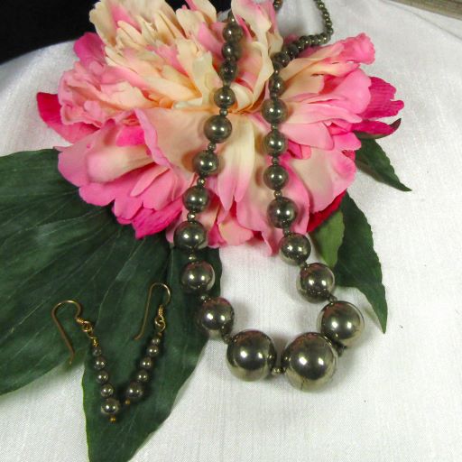 Shinny Black Gemstone Beaded Necklace & Earrings