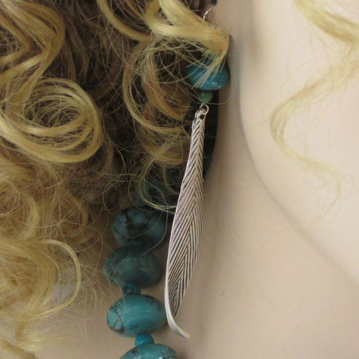 Turquoise & Silver Leaf Drop Earrings - VP's Jewelry