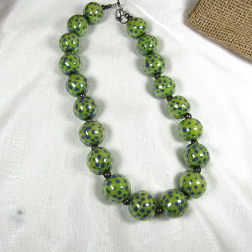Green Bead Necklace Bold Handmade Kazuri Bead Necklace