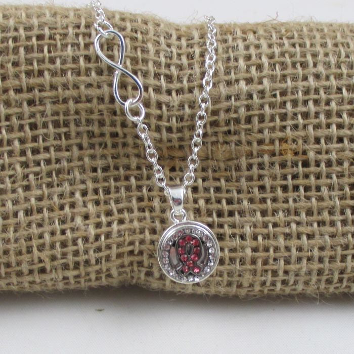 Pink Crystal Awareness Ribbon Fashion Pendant Necklace - VP's Jewelry